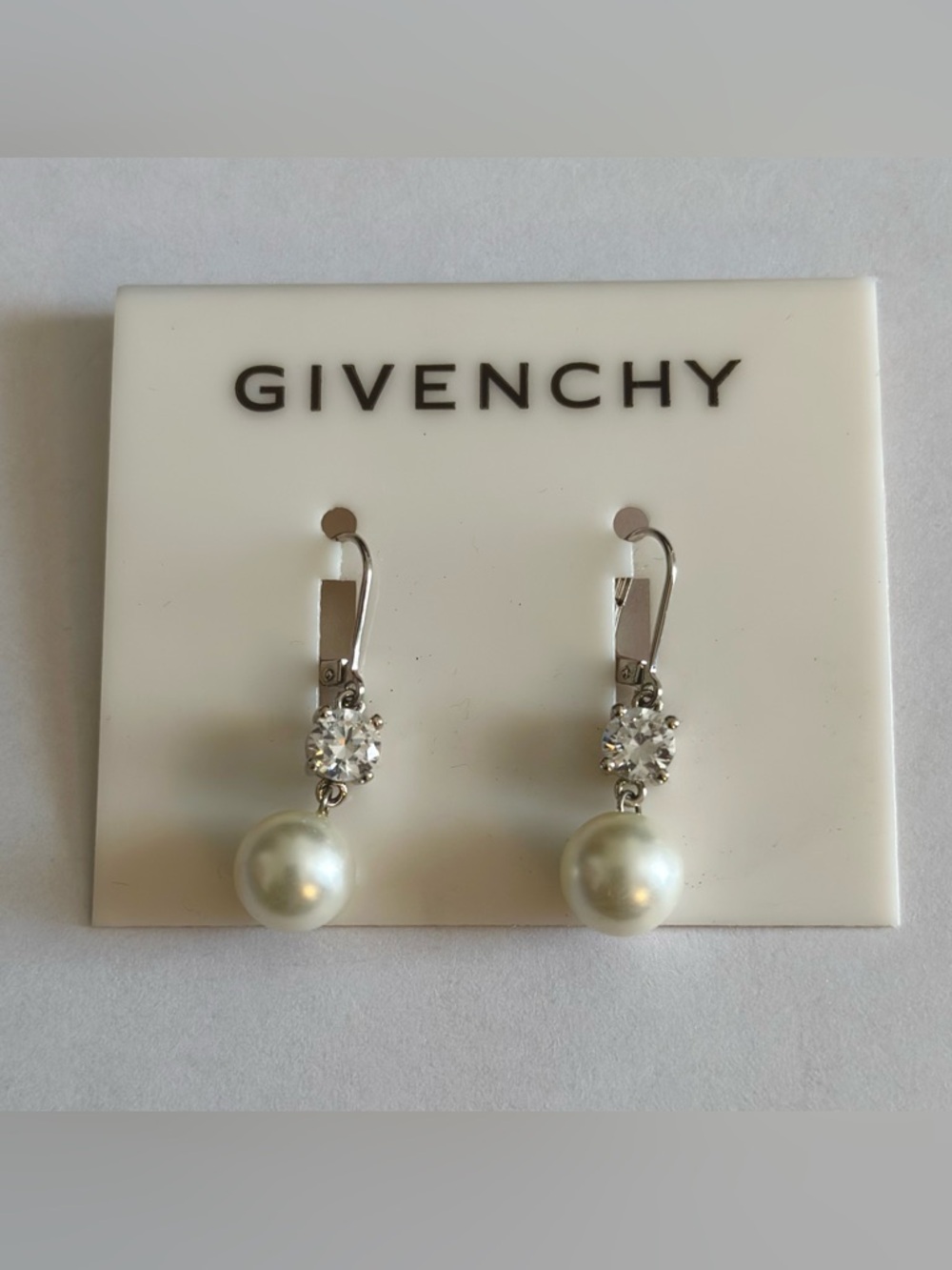 Givenchy Crystal and Imitation Pearl Drop Earrings.